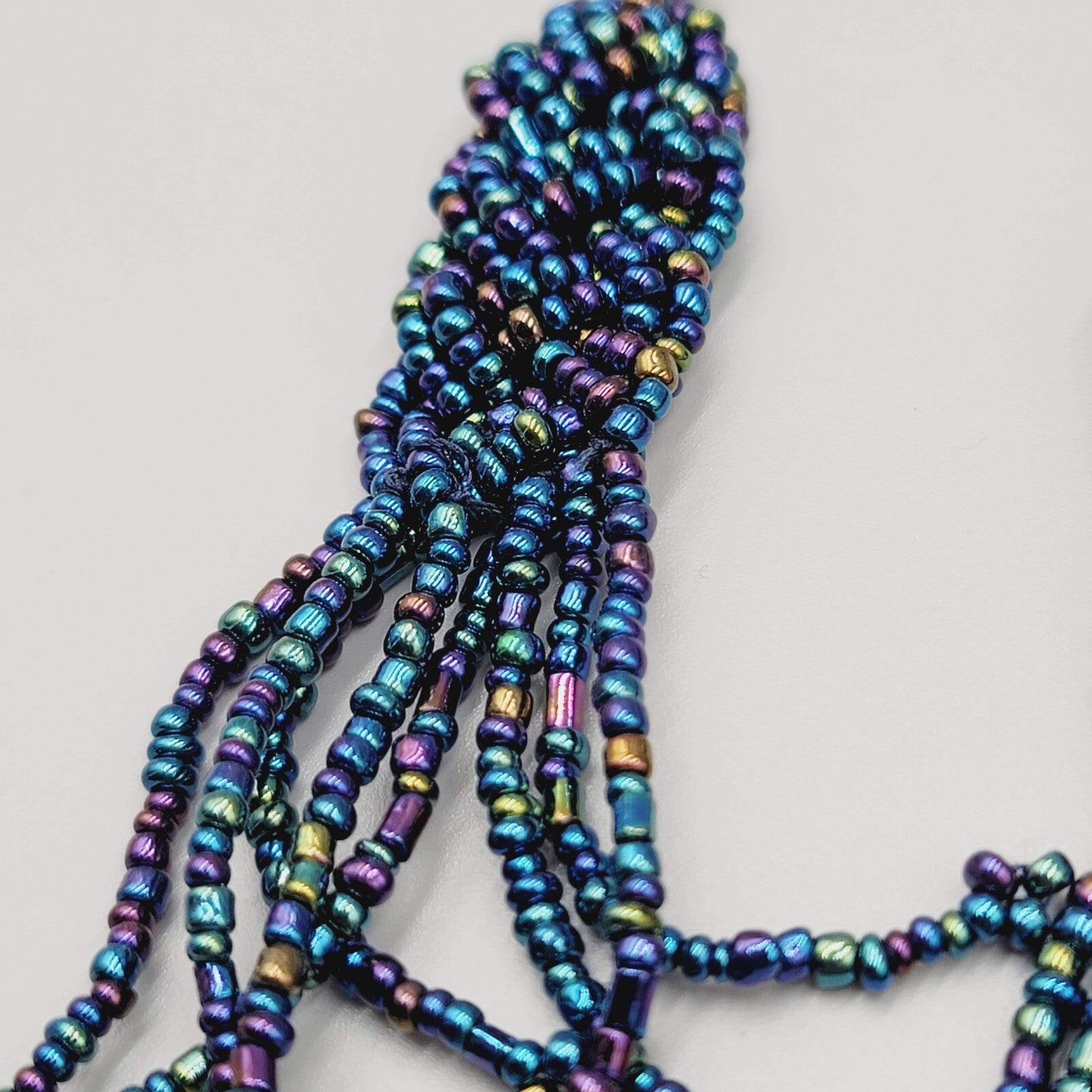 Pierced Earrings AB Black Seed Bead Long Dangle 3"