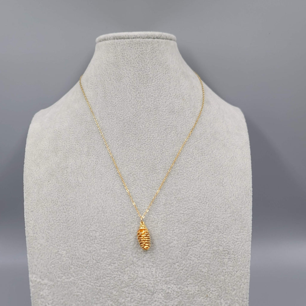 Vintage Gold Plated Pine Cone Pendant Necklace Estate Costume Jewelry 18"