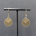 Clock Face Pierced Earrings Bronze tone Embossed Dangle 7/8"