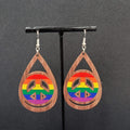 New PRIDE Peace Sign Pierced Earrings Rainbow Wood Teardrop Dangle 2.25"