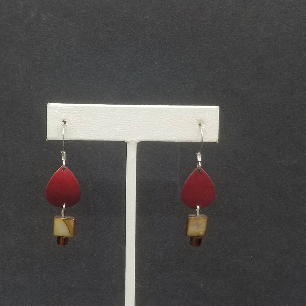 Pierced Earrings Red Enamel Shell Statement Dangle 3/8"