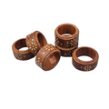 VINTAGE SET 6 VINTAGE MADE IN INDIA WOOD BRASS INLAY FLOWER NAPKIN RING