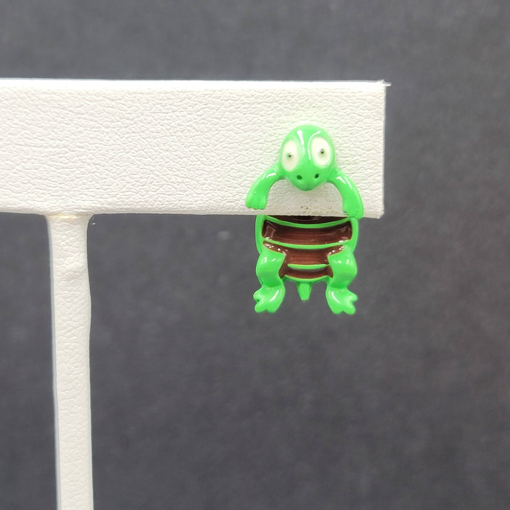 Turtle Pierced Earrings Enamel Enamel Dangle 3/4"