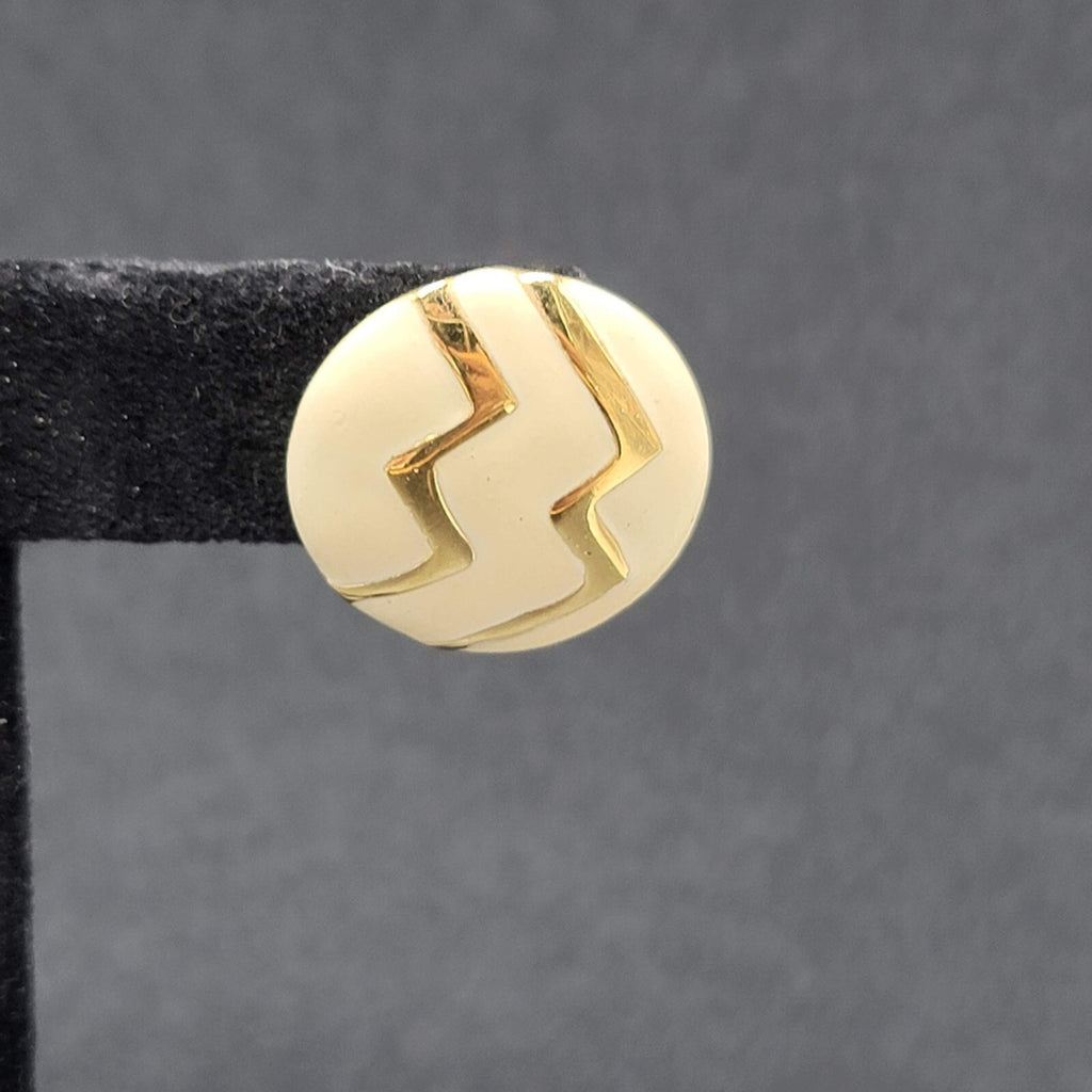 Vintage MONET Pierced Earrings Gold Plated Cream White Enamel Round 7/8"