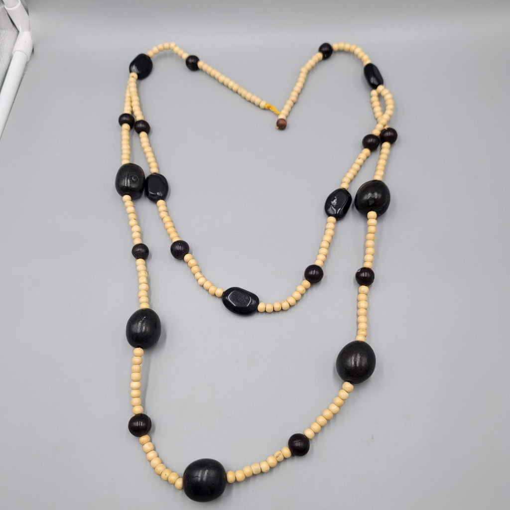 KuKui Nut Lei Necklace Wood Beads Double Strand Long 32"