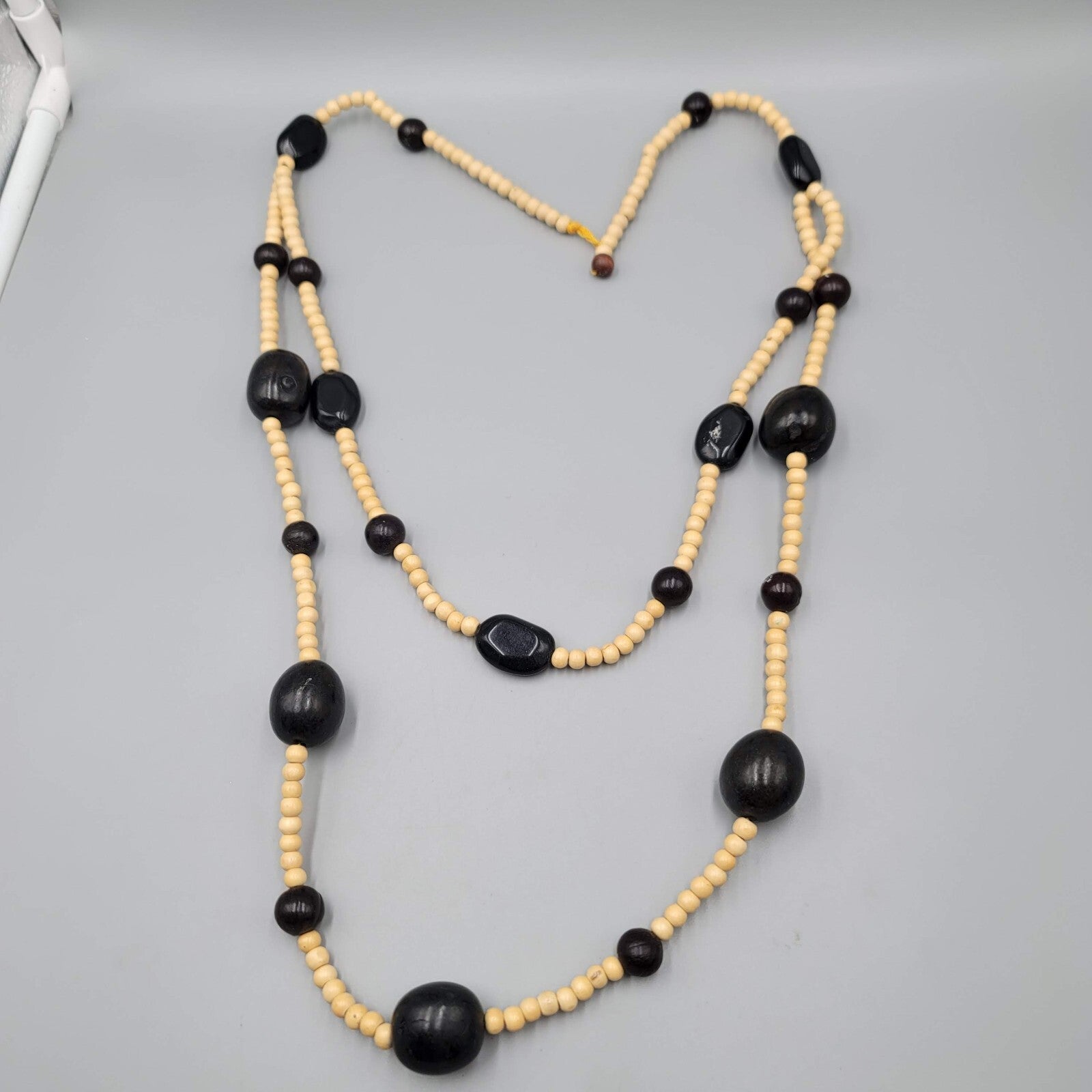 KuKui Nut Lei Necklace Wood Beads Double Strand Long 32"