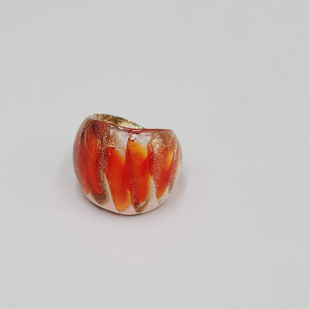 Orange Glass Ring Domed  Size 7