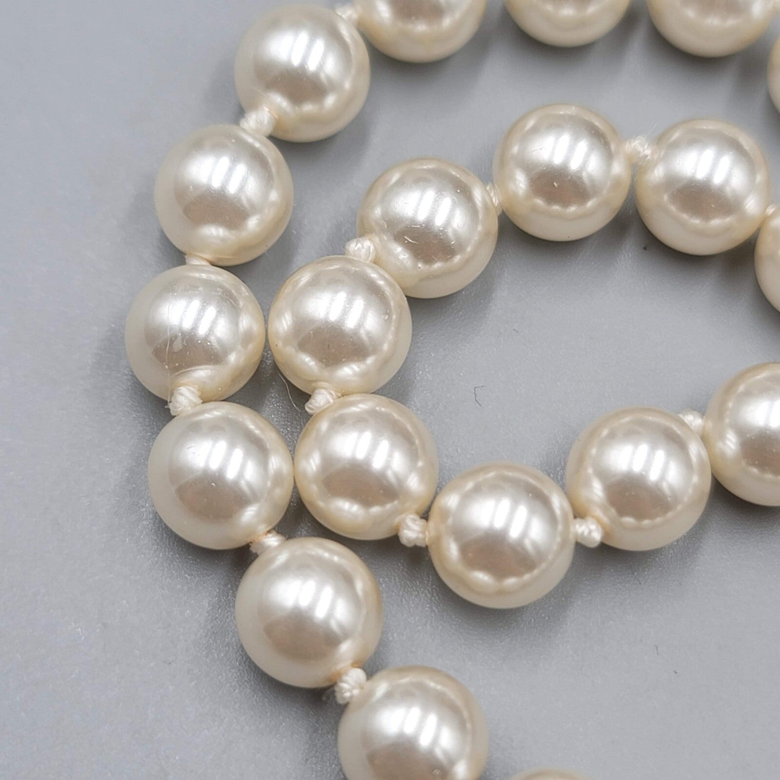 Vintage Necklace Faux Pearl Glass Bead Hand Knotted 7mm 19"