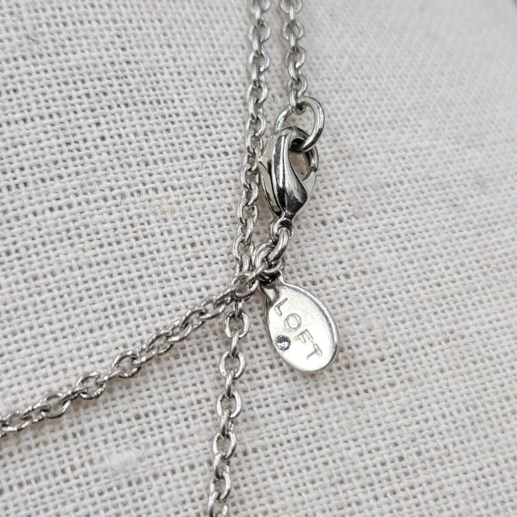 LOFT Pendant Necklace Silver tone Gray Stone Pearl LONG 32"