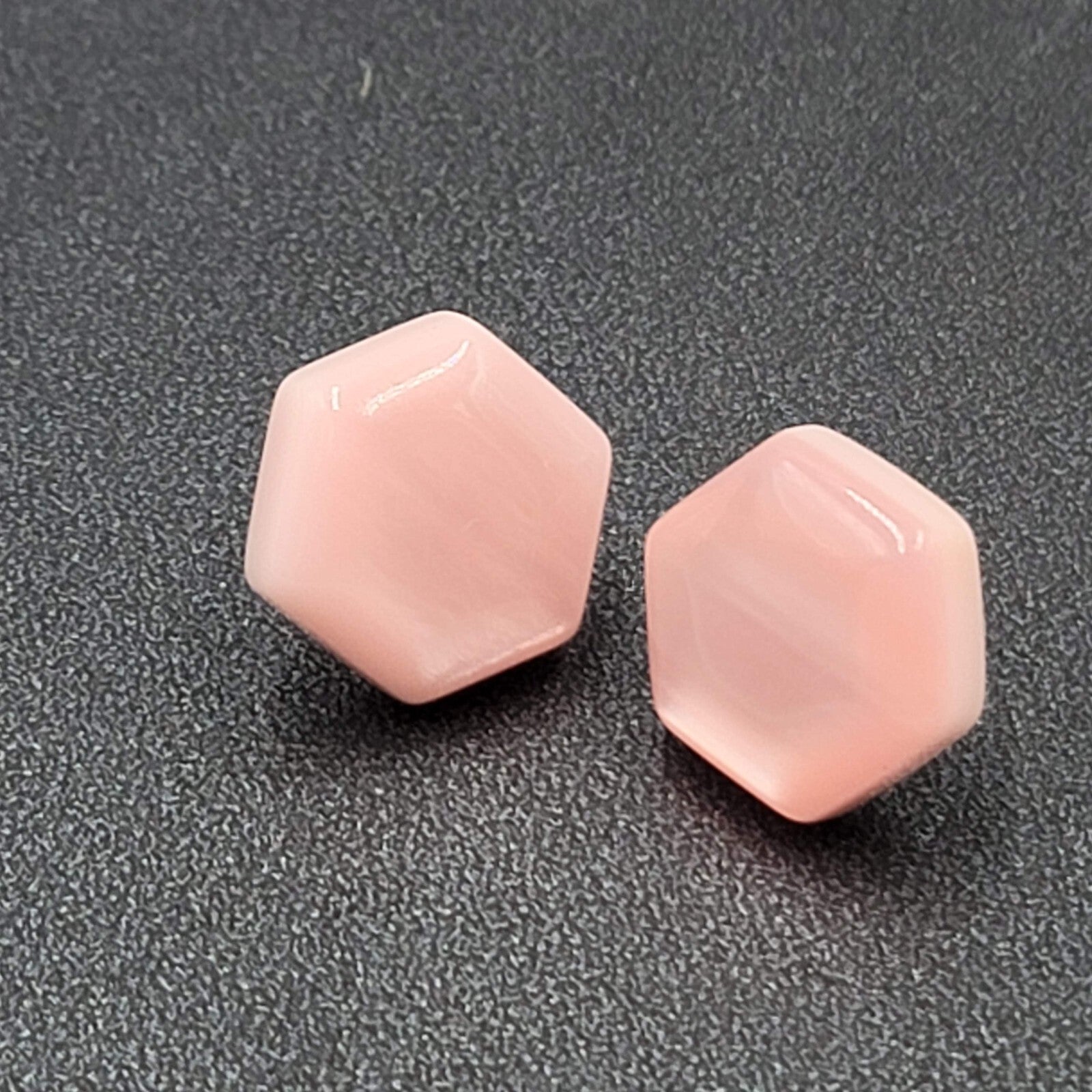 Vintage Pierced Earrings Pink Hexagon Pearlescent Studs 5/8"