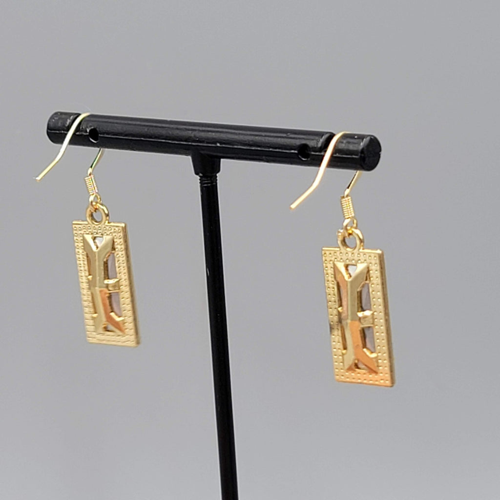 Pale Pink Rhinestone Rectangle Pierced Earrings Gold tone Dangle 7/8"