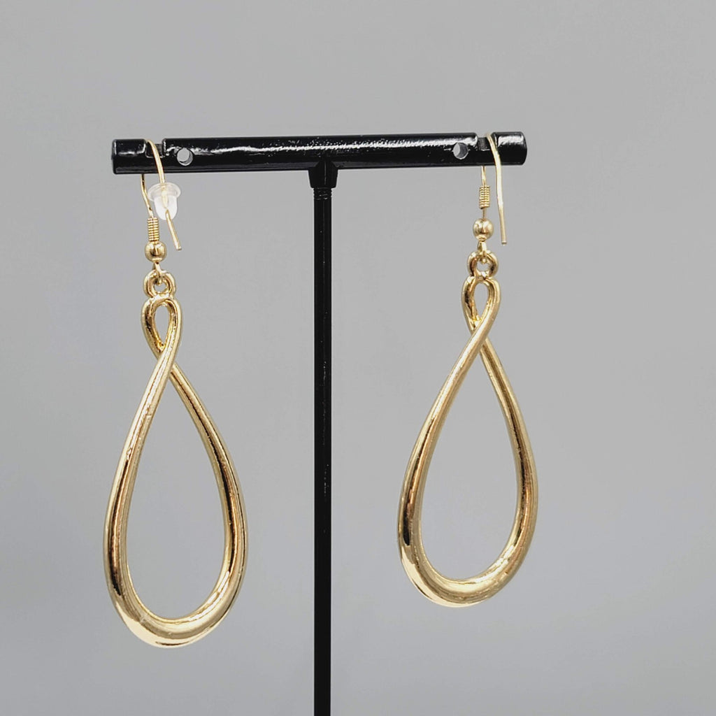 Twist Teardrop Pierced Earrings Gold tone Dangle 2.25"