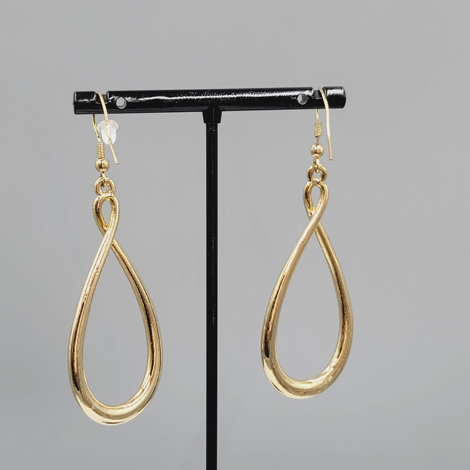 Twist Teardrop Pierced Earrings Gold tone Dangle 2.25"