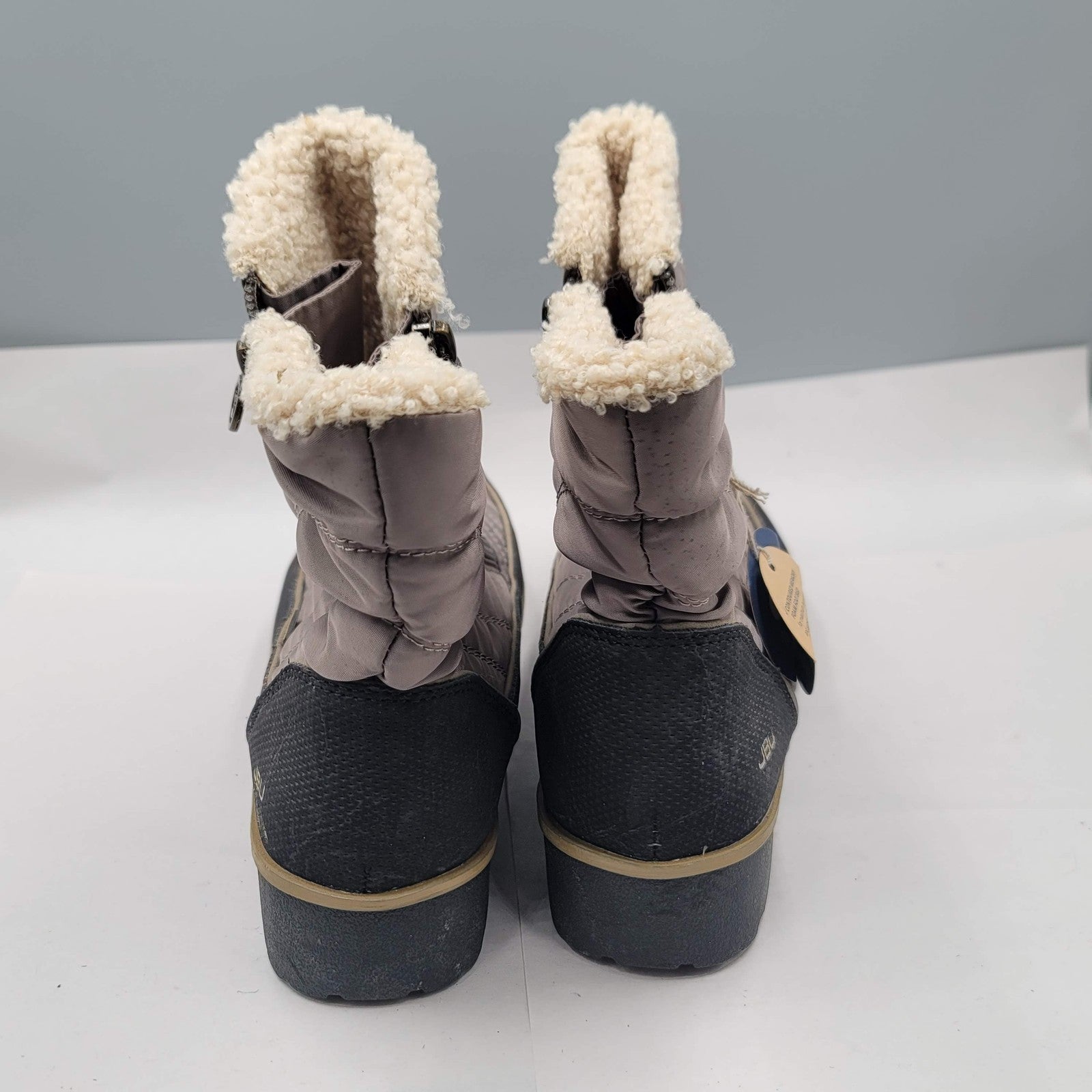JBU Snowbird Boots Womens Size 8M Gray Black Weather Ready Faux Fur Winter Shoes