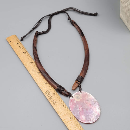 Bohemian Boho Shell Wood Necklace Unique Ethnic Tribal Adjustable Cord