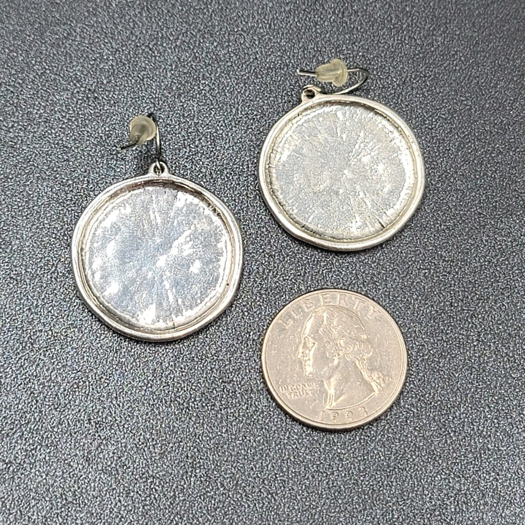 Pierced Earrings Silver tone Embossed Tree Round Dangle 1 1/8"