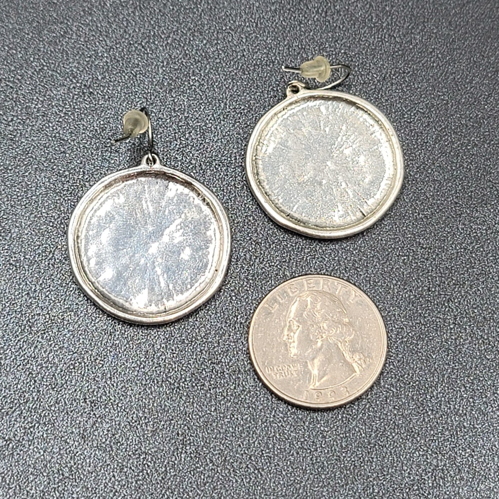Pierced Earrings Silver tone Embossed Tree Round Dangle 1 1/8"
