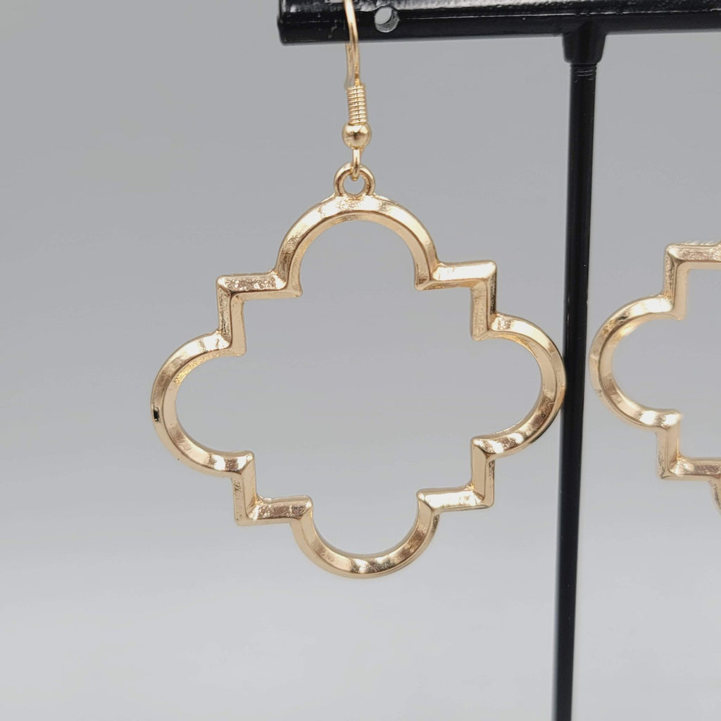 Pierced Earrings Open Work Gold tone Dangle Geometric  1.75"