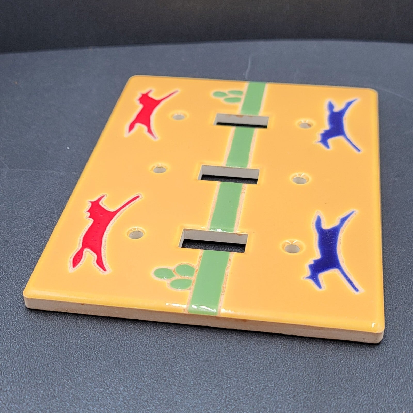 Southwestern Ceramic Triple Light Switch Plate Cover Red Blue Yellow Horses
