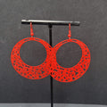 Pierced Earrings Red Enamel Filagree Statement Hoops 2"