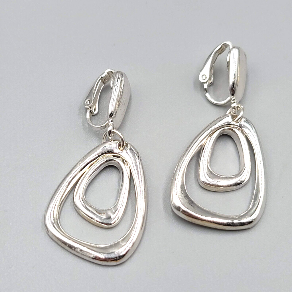 Vintage Clip on Earrings Silver tone 1 7/8"