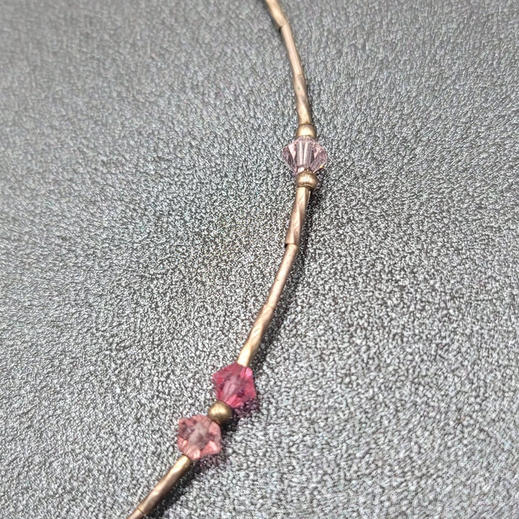 Sterling Silver Anklets Lot of 2 Pink Cleat Bi-cone Crystal Beads 9.75"