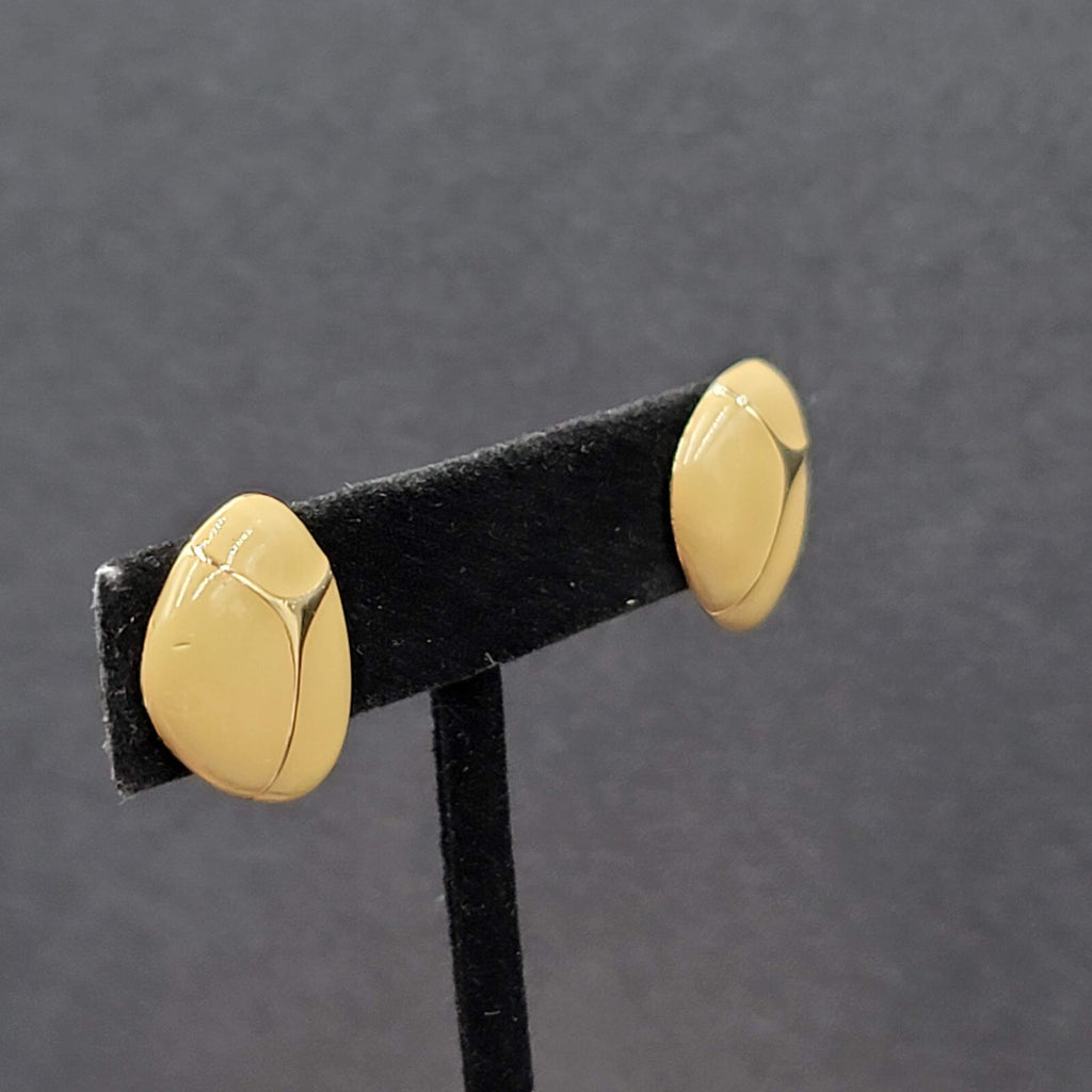 Vintage Pierced Earrings Dark Tan Enamel Gold tone Drop 3/4" 