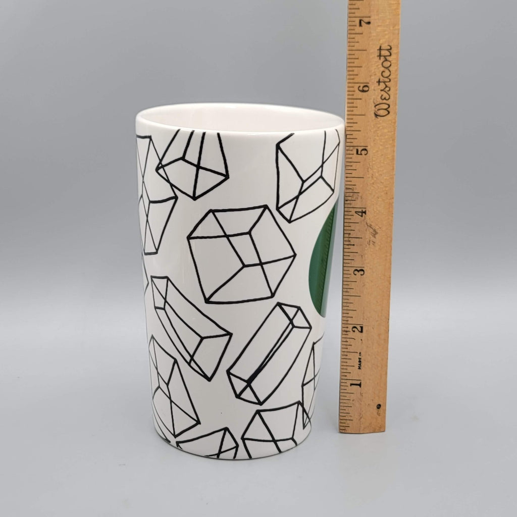 2014 Starbucks Coffee Tea Ceramic Mug Green Dot Black Geometric Cubes 16 oz