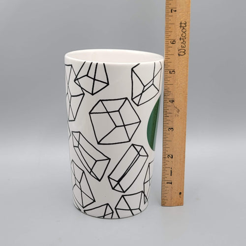 2014 Starbucks Coffee Tea Ceramic Mug Green Dot Black Geometric Cubes 16 oz