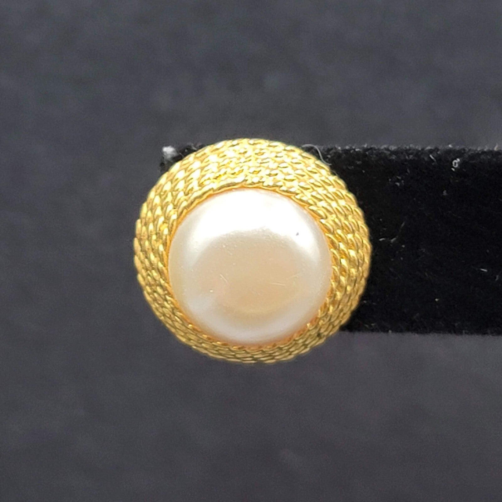 Vintage Pierced Earrings Gold Plated White Round Cabochon Studs 5/8"