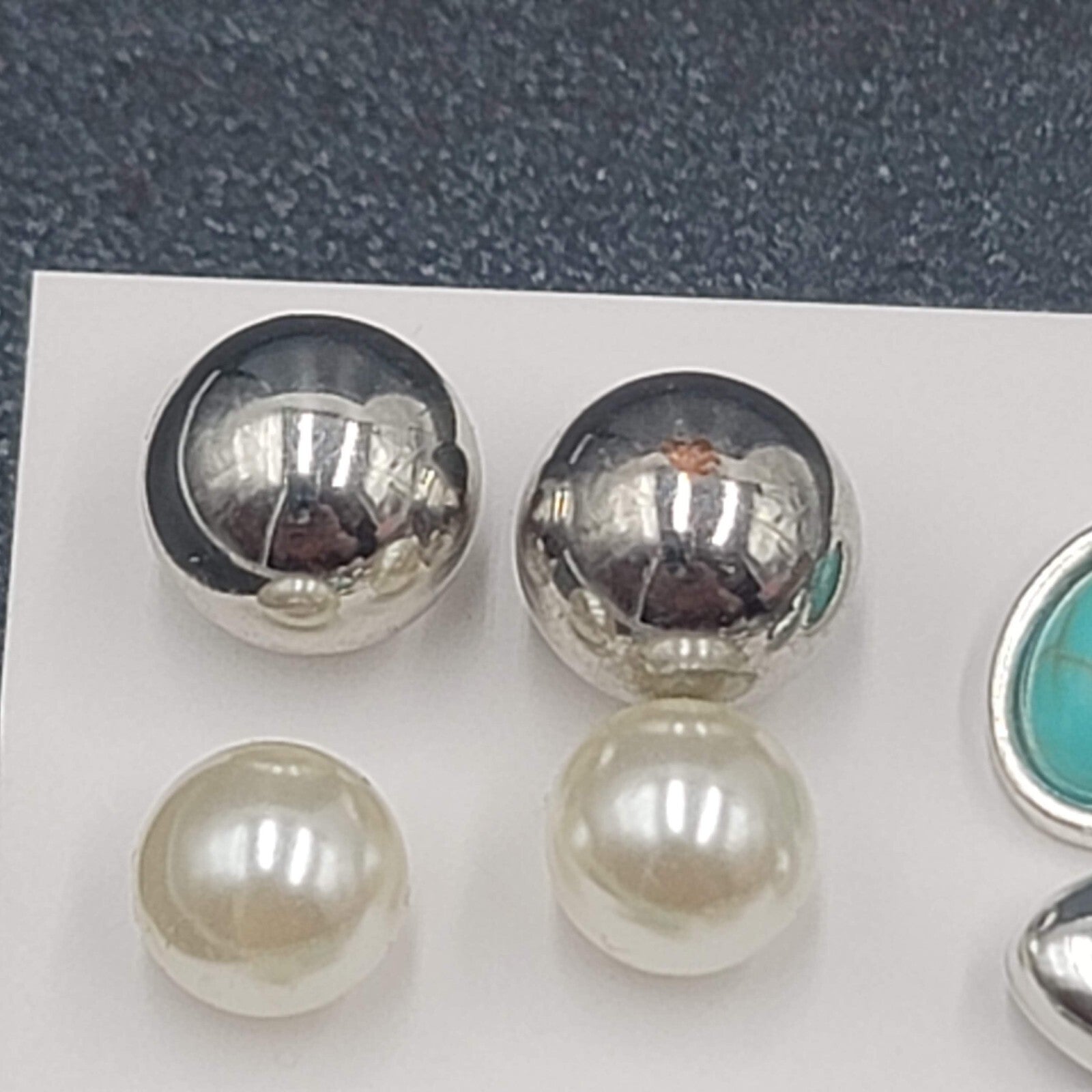 Lot of 8 Pierced Earrings Silver tone Studs Faux Turquoise Heart Marcasite