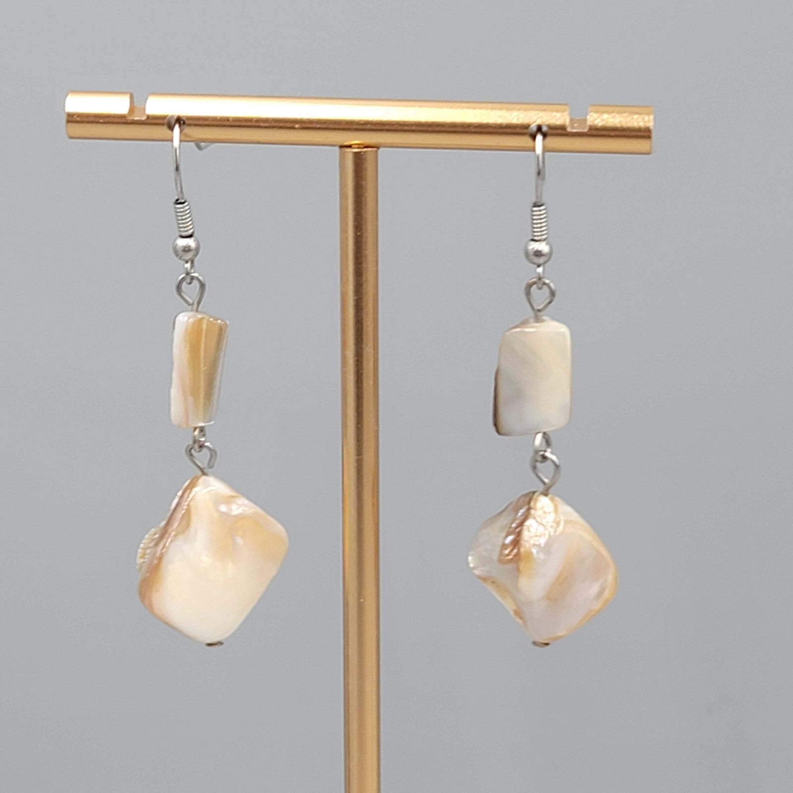 Real Shell Pierced Earrings Silver tone Dangle 1.5"