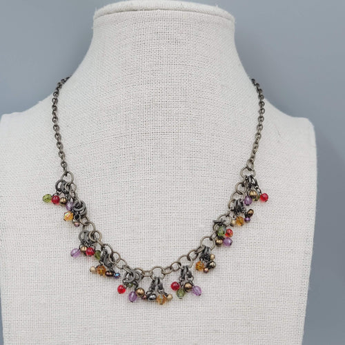 Chicos Glass Bead Necklace Bronze tone 14"-17"