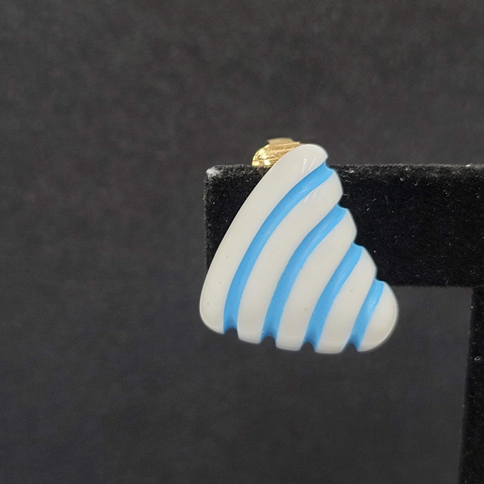 Vintage Clip on Earrings White Blue Stripes Acrylic Triangle 7/8"