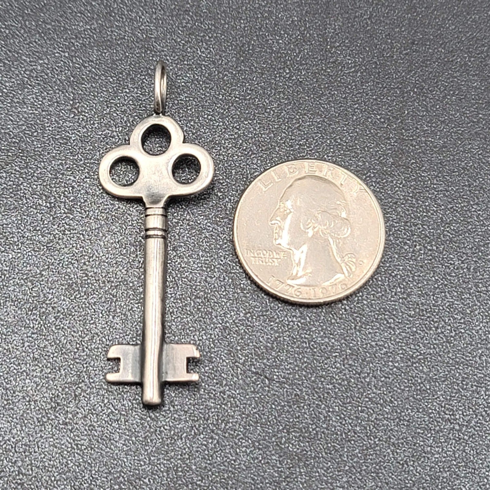 Skeleton Key Necklace Pendant Only Silver tone 2"