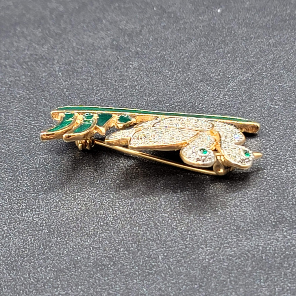 Vintage Roman Brooch Ducks Birds Rhinestones Pin 1 5/8"