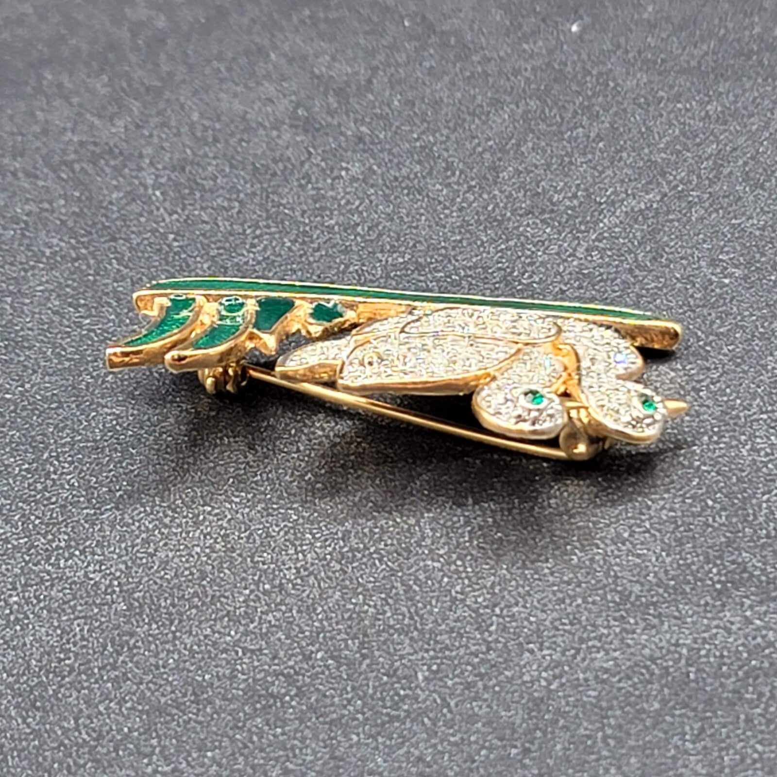 Vintage Roman Brooch Ducks Birds Rhinestones Pin 1 5/8"