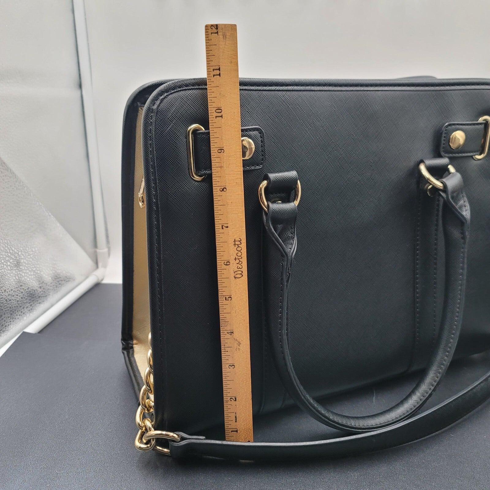 Dasein Womens Fashion Large Faux Leather Satchel Handbag Floral Black Gold tone