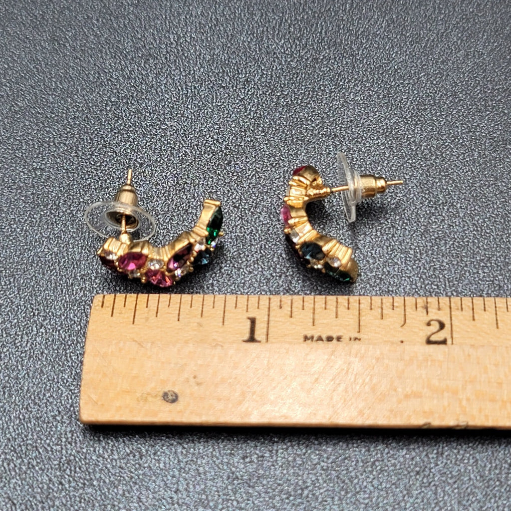 Pierced Earrings Gold tone Multicolor Half Hoops 3/4"