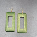 Pierced Earrings Large Green Wood Rectangle Statement Dangle 2.75"