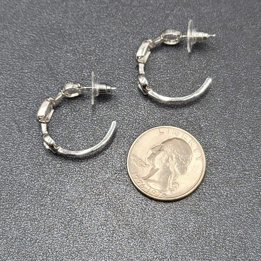 Pierced Earrings Silver Plated Crystal Hoops Dangle 1"