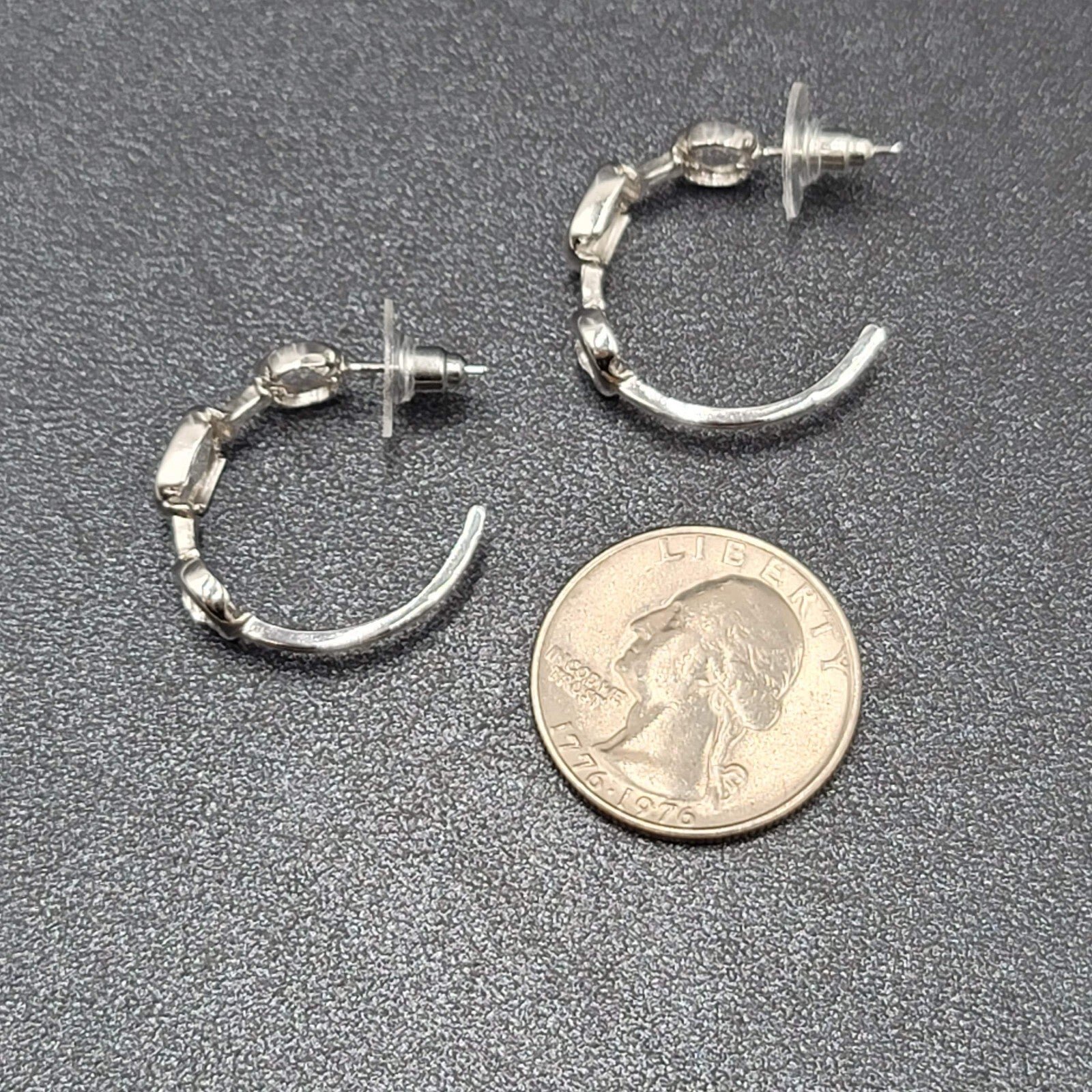 Pierced Earrings Silver Plated Crystal Hoops Dangle 1"