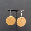 Pierced Earrings Silver tone Real Wood Discs Dangle Boho 1.5"