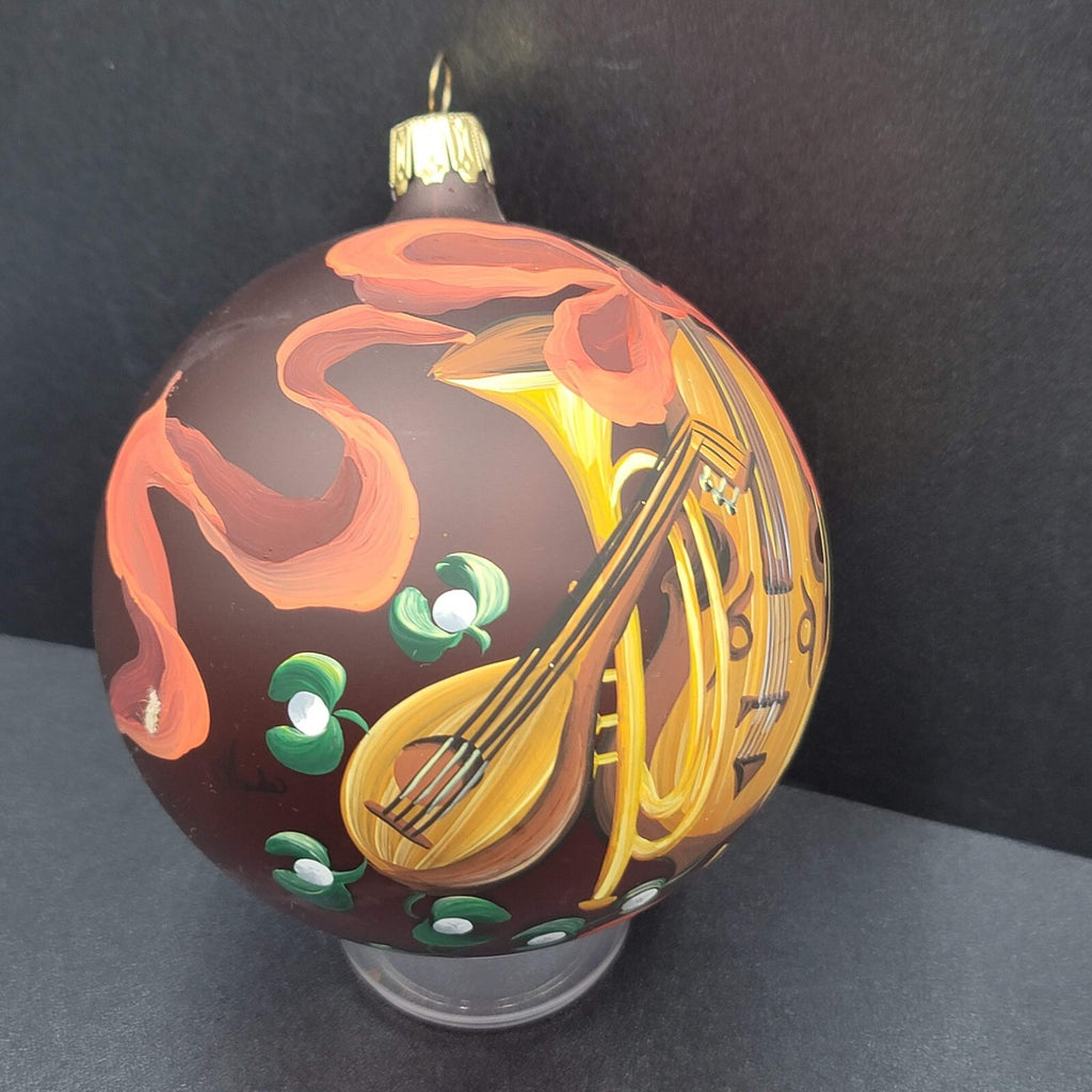 Hand Painted Glass Christmas Ornament Musical Instruments Large 4"