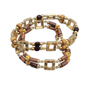 Set of 2 Bracelets Gold tone Wood Bead Elastic 7"
