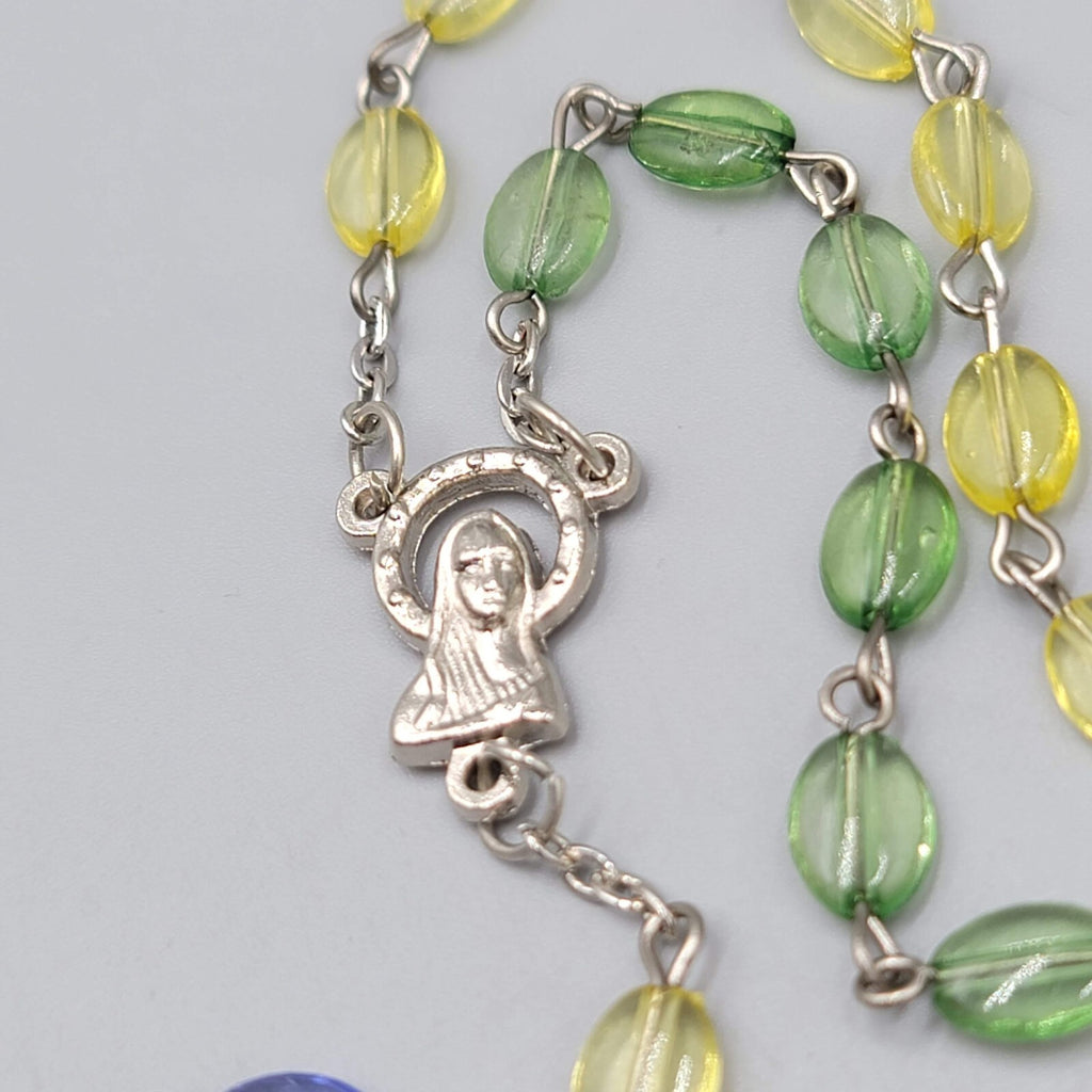 Catholic Rosary Crucifix Multicolor Translucent Plastic Beads Silvertone