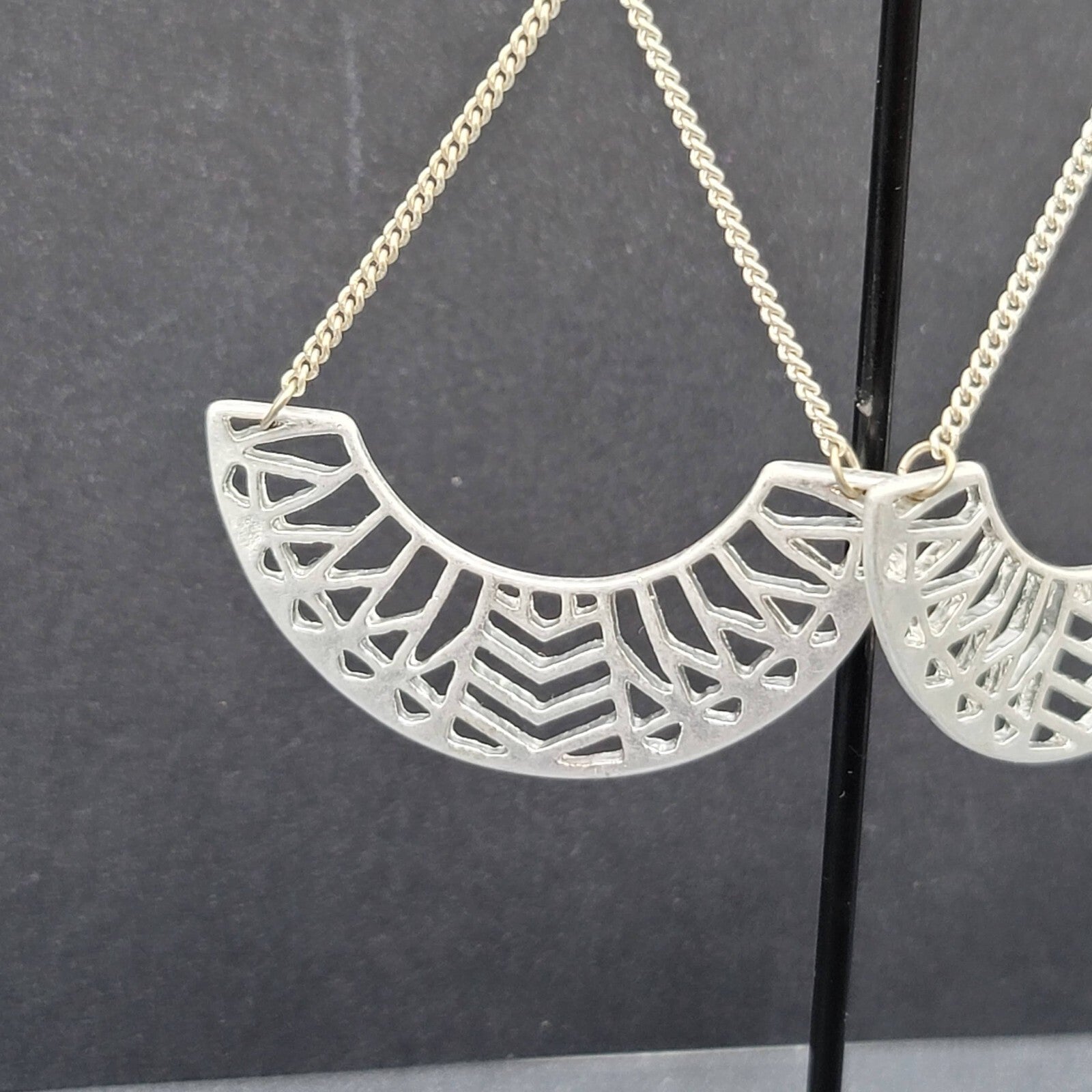 Pierced Earrings Silver tone Dangle Chains Statement 2.5"