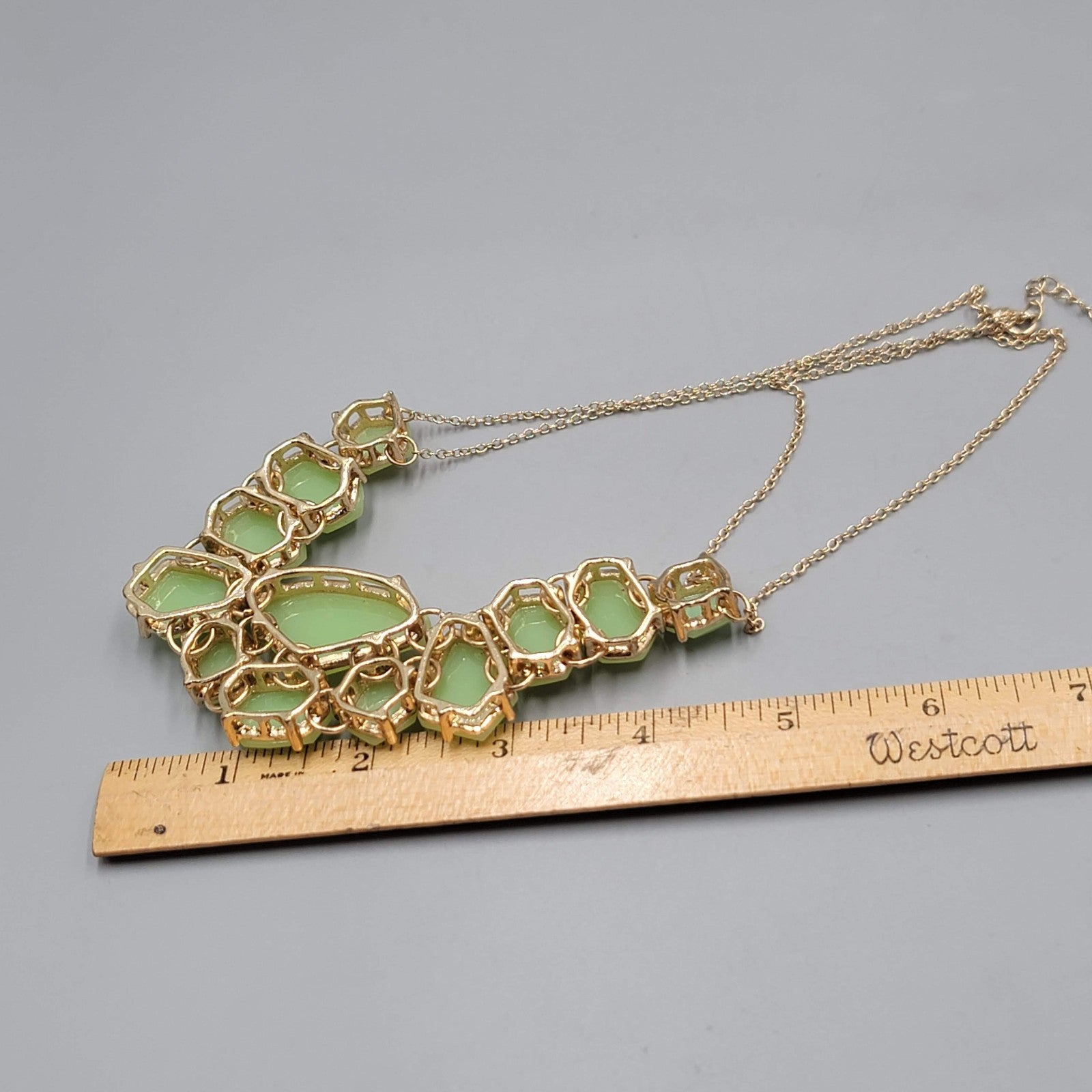 Opaque Seafoam Green Acrylic Statement Necklace Gold tone 18"-20"