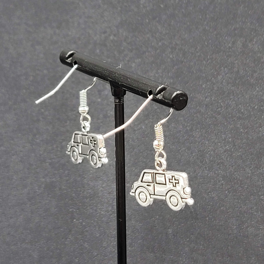 Ambulance Pierced Earrings Silver tone Medical Paramedic  1/2"