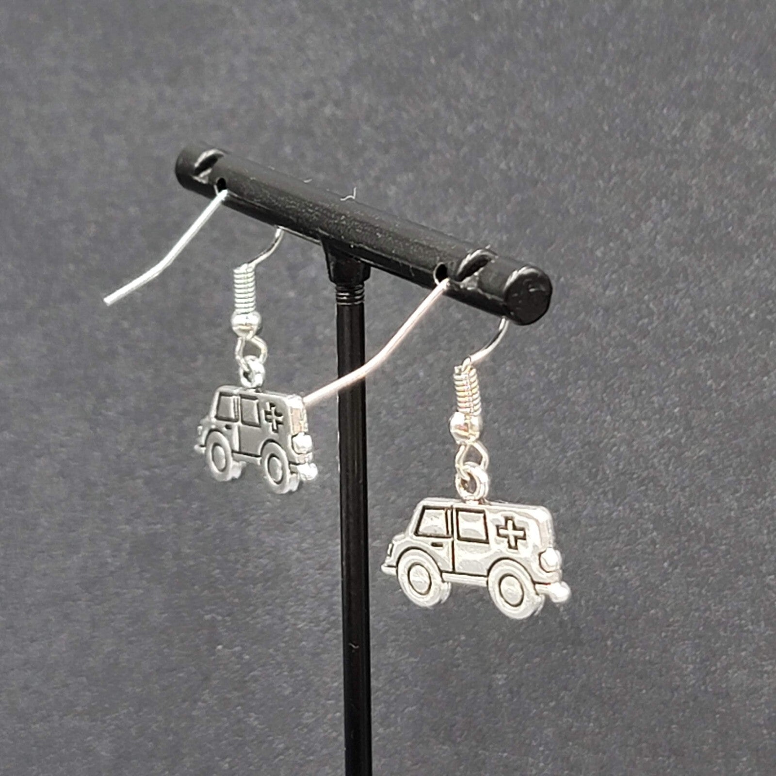Ambulance Pierced Earrings Silver tone Medical Paramedic  1/2"